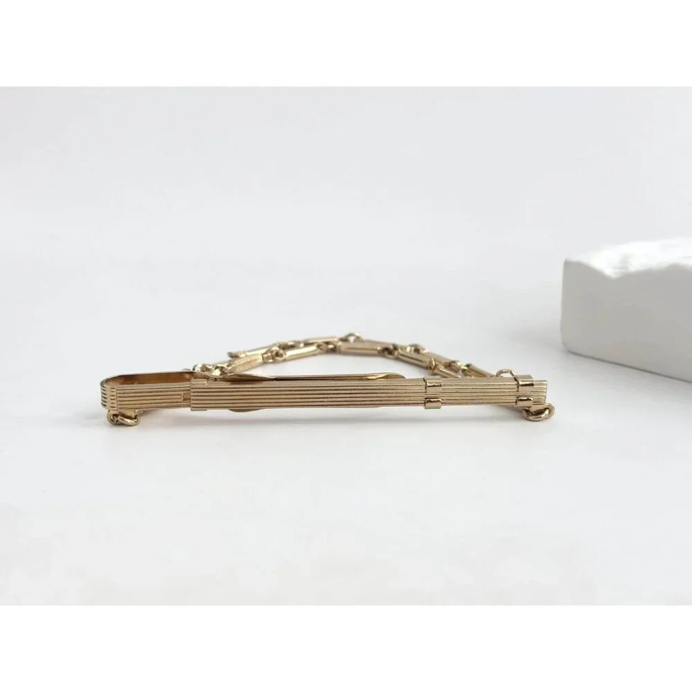 Gold Toned Adjustable Vintage Men's Midcentury Style Tie Bar | Tie Clip
